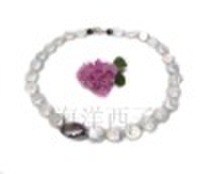 freshwater pearl jewelry  11-12MM flat round neckl