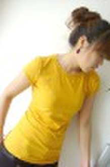 Women's Short Sleeves Basic Blank Yellow Cotto