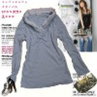 Stock japanese style V-neck ladies blouse with whi
