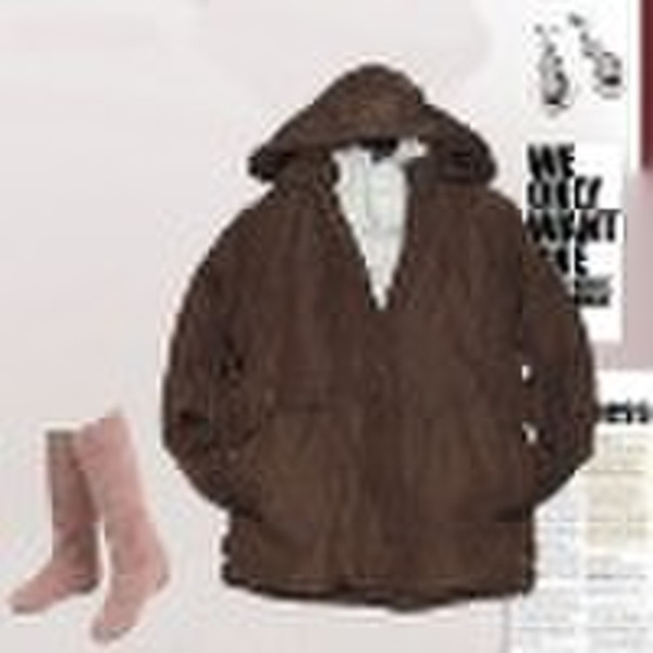 stock women zipper and hooded warm coat Coffee