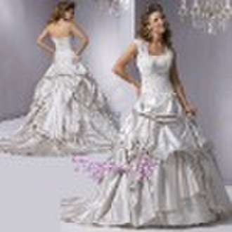 Elegant Cap Sleeve Lace Ruffle Stain Wedding Gowns