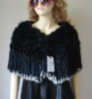 discoide flowered&string rabbit fur shawl