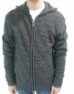 Men cotton cardigan sweater with hood
