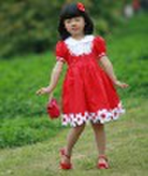 children Dress with short sleeves in ren color for