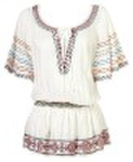 100%cotton voile embroidered short sleeve blouse