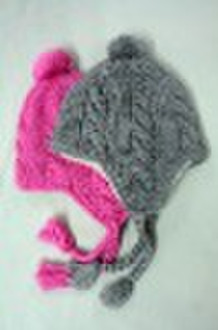 Ladies' 30% wool 70% acrylic twist knitted hat