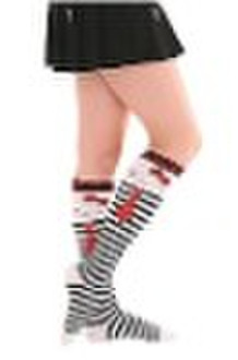 Hello Kitty Black And White Striped Knee-High Sock