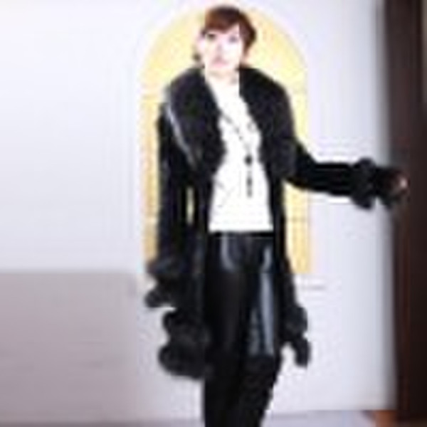 Rabbit Rabbit fur coat with raccoon fur collar