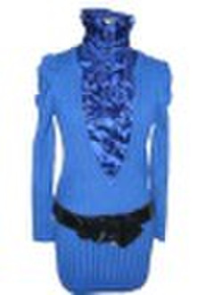 Ladies fashion long sweater with SATIN collar mode