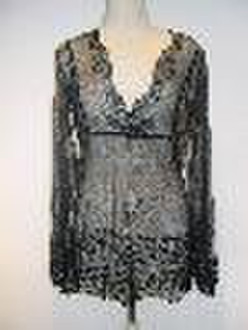 305207 nylon mesh top with EMB on neck, sleeves op