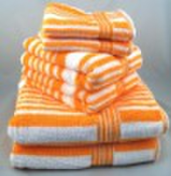 terry cotton towel set with satin stripe