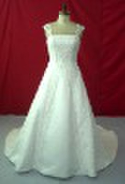 A-line wedding dress with cap sleeves and floor le