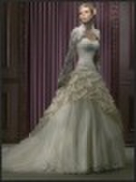 Ivory Satin Chiffon Bride Wedding dress ball gown