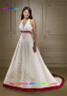 Ivory Crimson Satin  Bride wedding dress Prom Gown