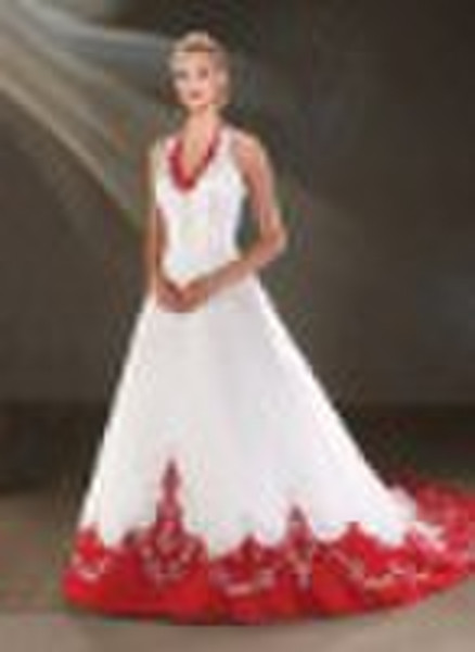 Halter White and red satin Embroidery beading Brid