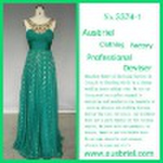 Off-shoulder  turquoise chiffon beaded prom dress