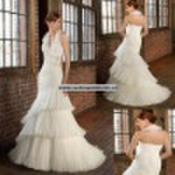 Halter  Ruching A-line  V neck  Bridal dress