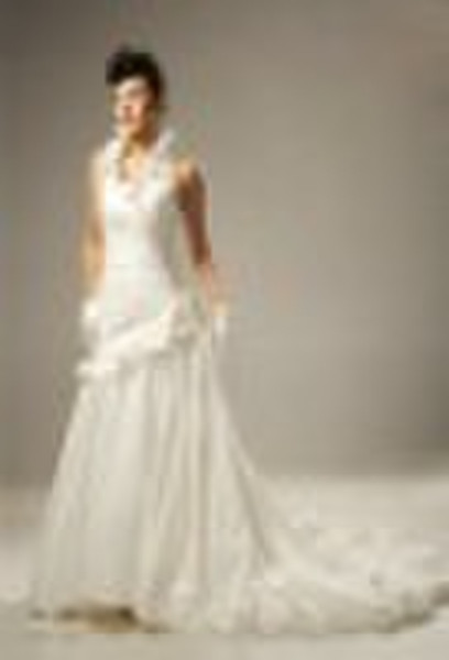 beautiful beading chapel train halter bridal gown