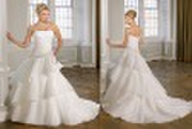 Royal strapless  beaded ruffle bridal wedding dres