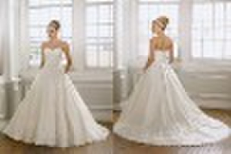 Formal strapless embroidery lace bridal wedding dr