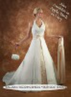 Halter Two Tone White Satin Bridal Dress Wedding d