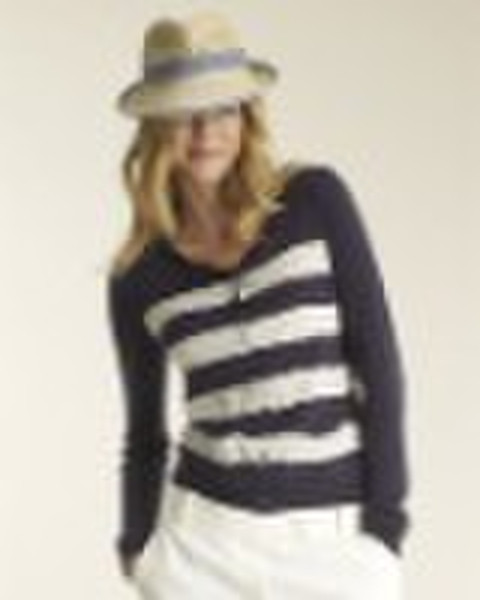 LADIES' CASHMERE STRIPED CARDIGAN
