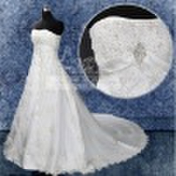 hot sale satin lace beaded wedding dress DS0268