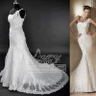 most popular shinning satin lace beaded wedding dr