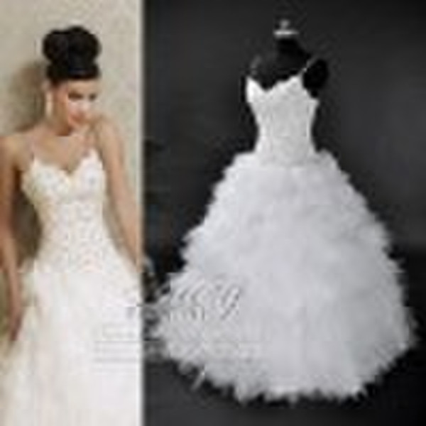 fashion satin tulle embroidery beaded wedding dres