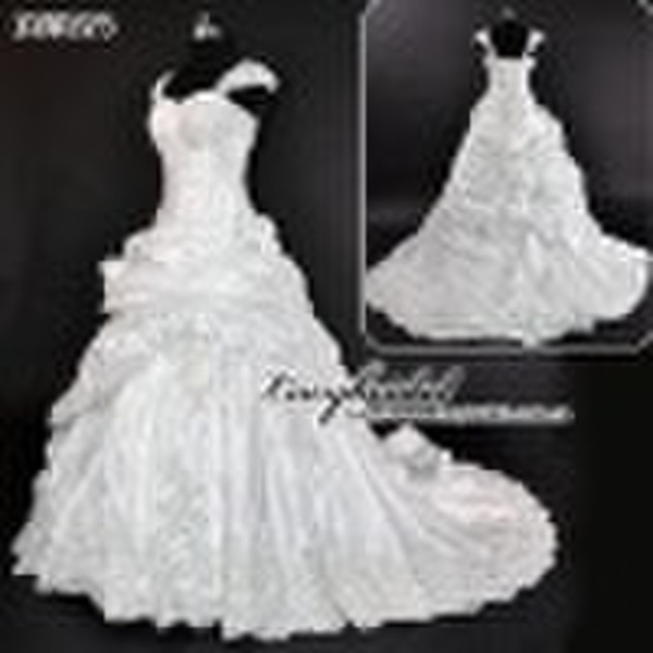 popular taffeta lace beaded bridal wedding gown DS