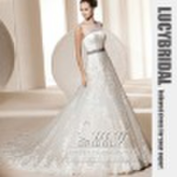 custom-made satin beaded bridal wedding gown HS127