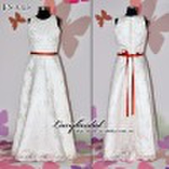 popular satin lace beaded  flower girls dress FS00