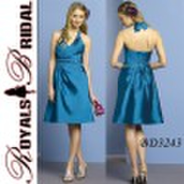 BD3243 Blue Halter Knee Length Bridesmaid Gown