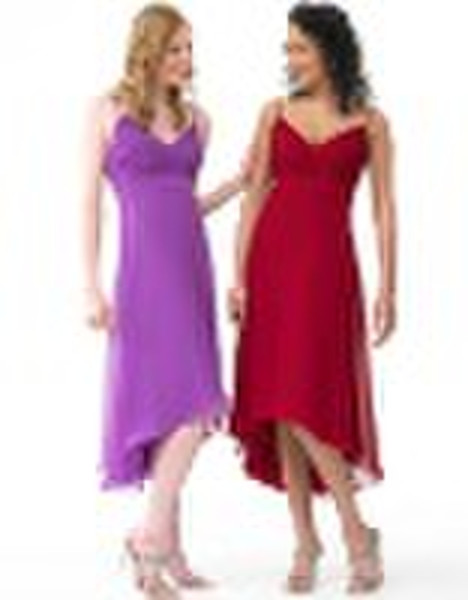 V neck Tea length Bridesmaid Dress