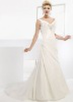 Elegent A-line V Neck Beading Taffeta Wedding Dres