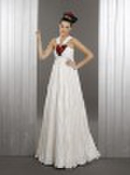 Ivory and Red Heart V Neck Beach Wedding Dress