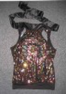 Ladys knitted with sequin fashion corset tops.