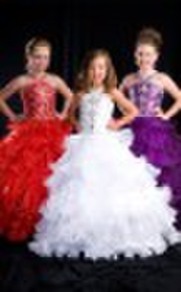 LH215 Newest halter beaded organza ball gown flowe