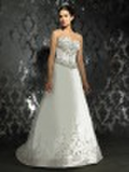 attractive embroidered satin wedding dress WD375