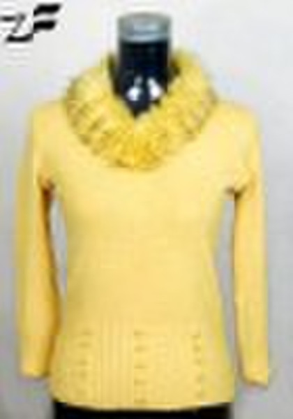 Women rabbit fur collar knitted garment,sweater