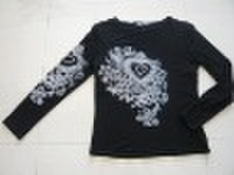 Lady's v neck long sleeve  print pullover(YYKW