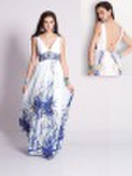 EN0085- A white / blue silk Druck mit Neuheit beadi