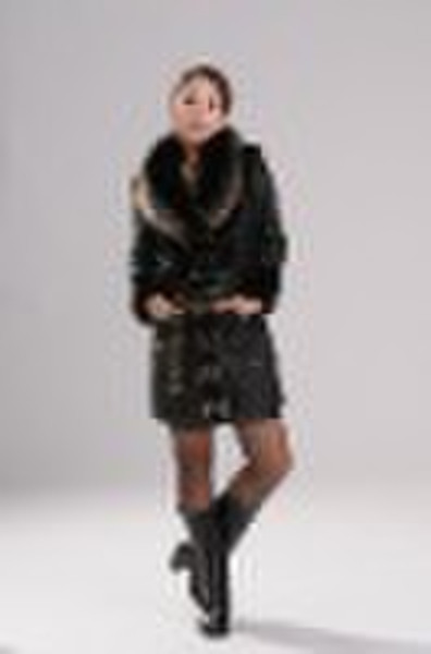 Fashion Silver Fox Collar Leather Garment