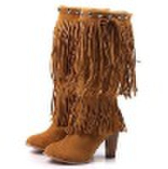 The new double-length high-heeled tassel boots rou