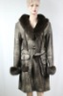 double face sheepskin garment with fox fur collar