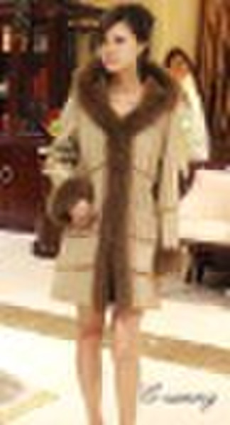 clipping sheepskin coat with fox fur