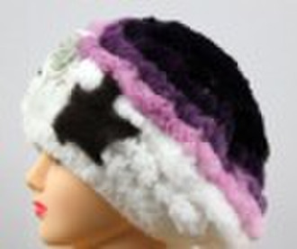 hand-knintted rex rabbit fur hat