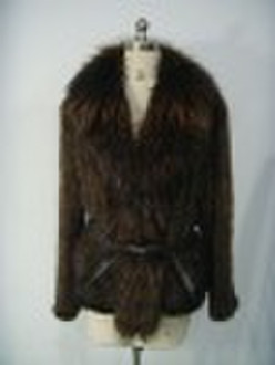 Ladies' Knitted Mink Coat with Raccoon Trimmin