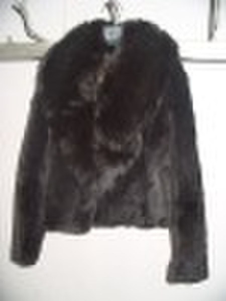 rabbit fur coat with blue fox fur collar