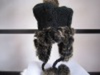 fashionable knitted with rabbit fur hat